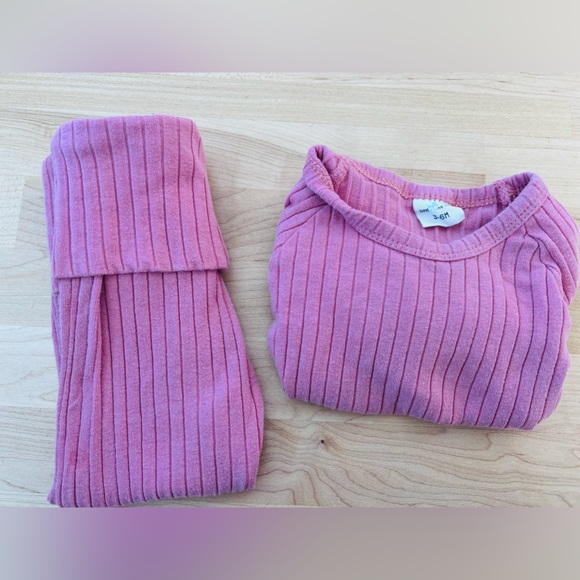 Little One Shop Pink Ribbed Footed 2 piece set - Picture 3 of 3